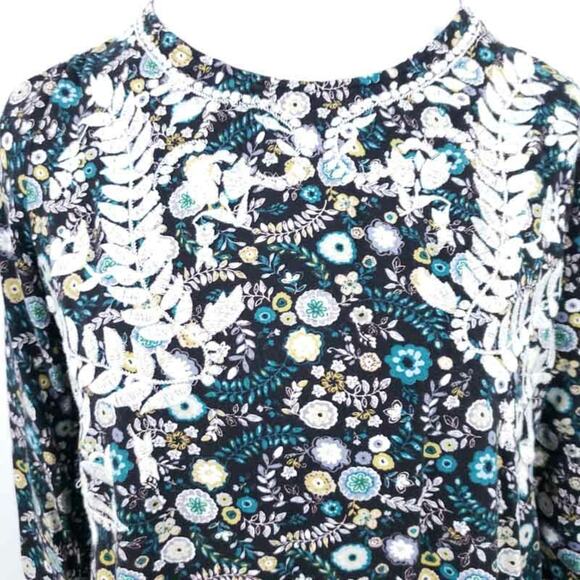 Floral Tunic Top Shirt Embroidered Keyhole Back Large Boho Country Grannycore - Picture 5 of 8